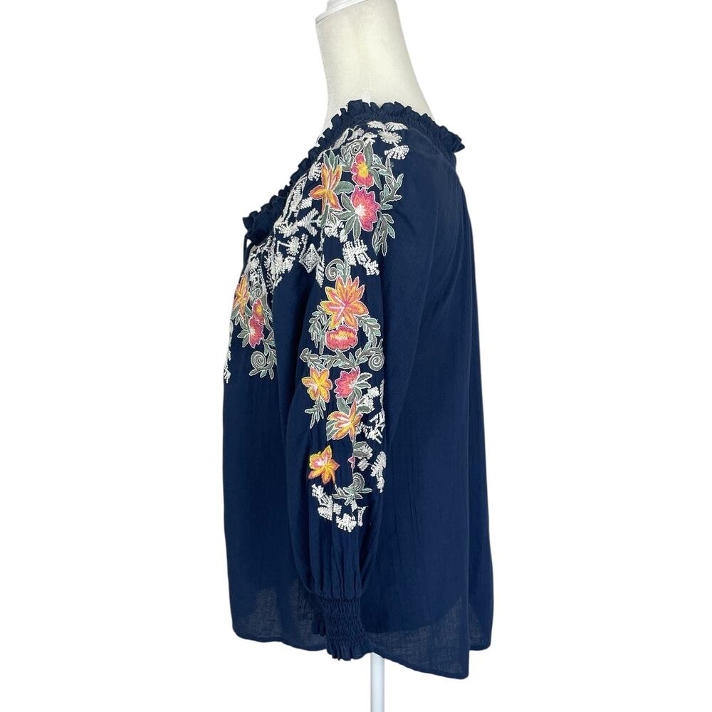 Sundance Cotton Gauze Embroidered Peasant Top Blue Size Small Boho Indie Cottage - Picture 4 of 10